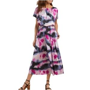 Soft Surroundings Watercolor Tie Dye Midi Dress Pink Purple XL Pockets Silky